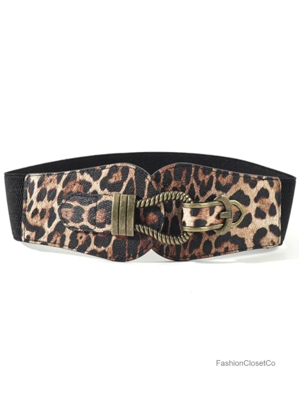 Vintage Stretch Elastic Belt with Copper Buckle, Faux Leather, Fits 26-30 Waist